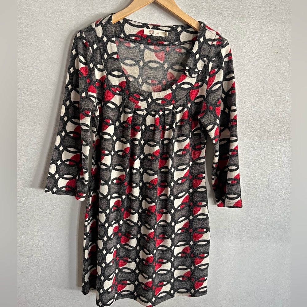 Aryeh Retro Mod Abstract Geometric Knit Mini Dress 3/4 Sleeve Large